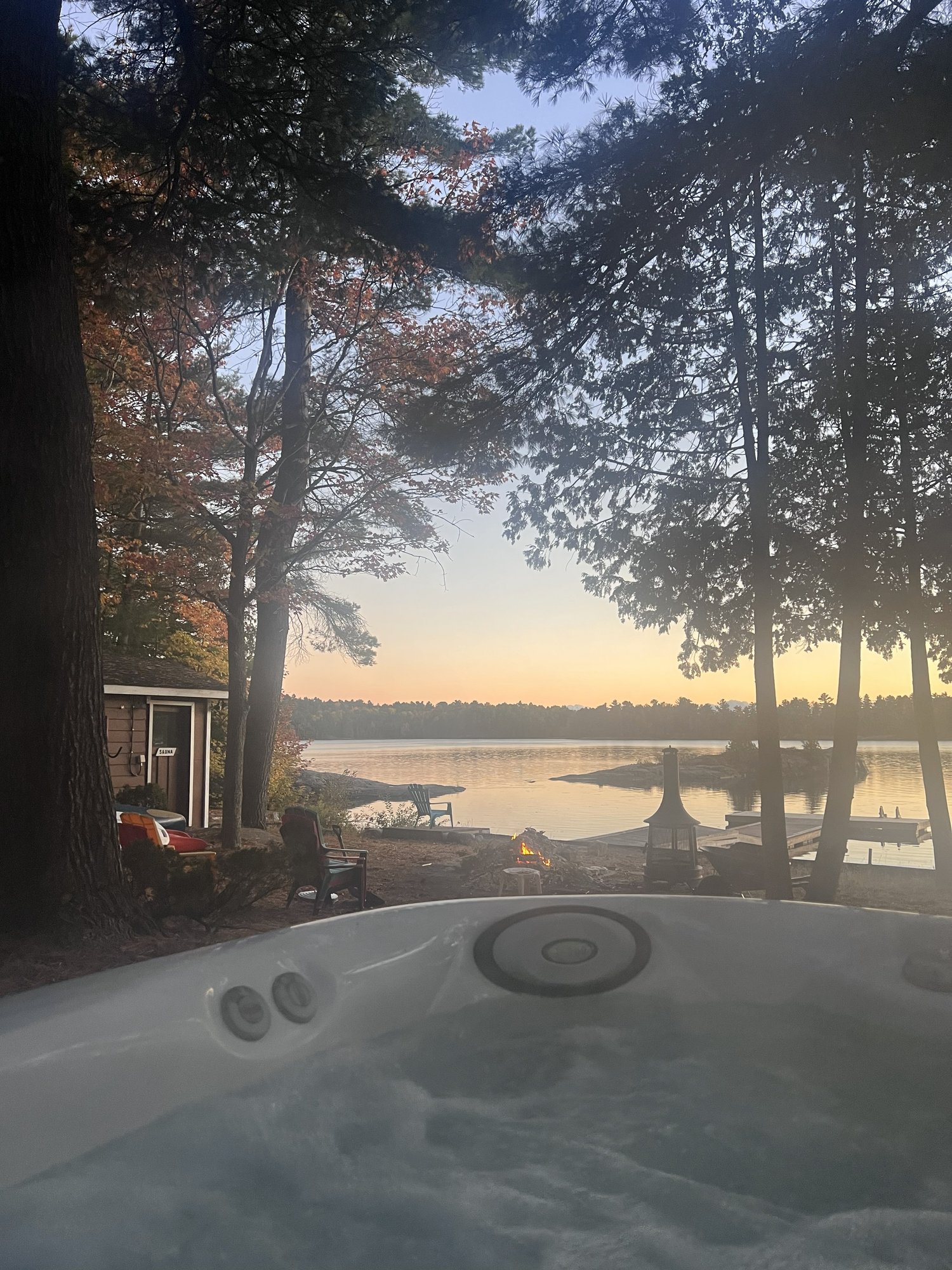 Sunset over the bay from the hot tub